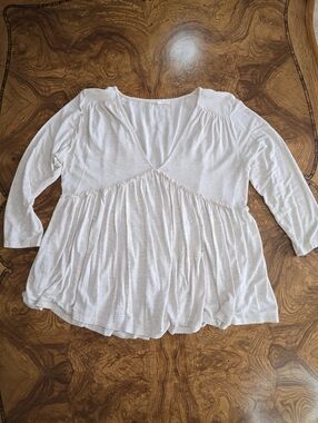 Copper Key Womens Boho Crinkle Cream 3/4 Sleeve Top, Size Large